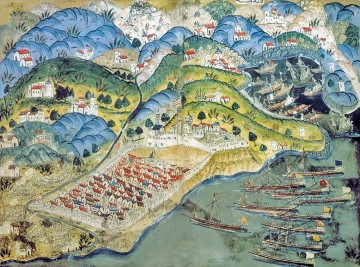 Flota francesa con Barbarroja en el asedio de Niza 1543 Batallas navales Pinturas al óleo